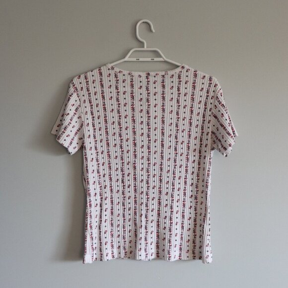 Huntington Ridge Women's Sz S/M Floral Button Down Crew Short Sleeve T-Shirt Top - Picture 2 of 9